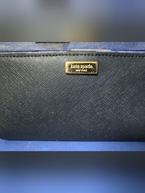kate spade Navy Saffiano Leather Wallet with Gold Plaque
